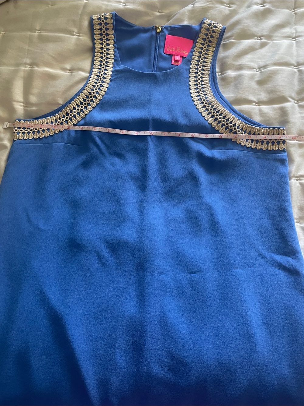 Lilly Pulitzer Amayah Soft Shift Blue Sleeveless Dress with Lace Trim sz 8 - Picture 6 of 12